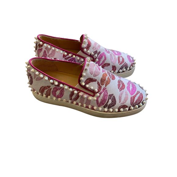 Christian Louboutin Lurex Lips Spiked Pik Boat Sneakers Size 37 US Womens 7 - Picture 4 of 8